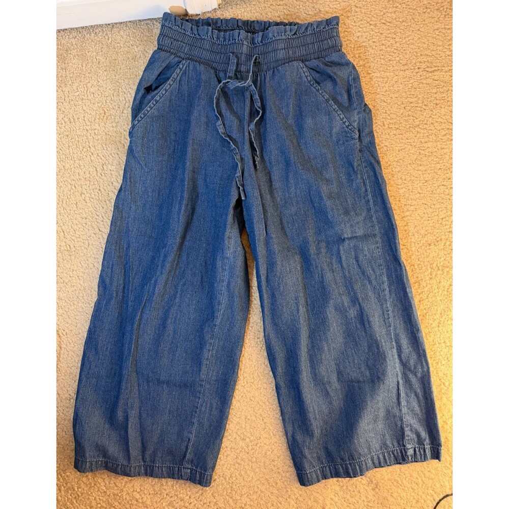 Dollhouse Y2K Blue Chambray Wide Leg Crop Pants Cotton Culottes Small